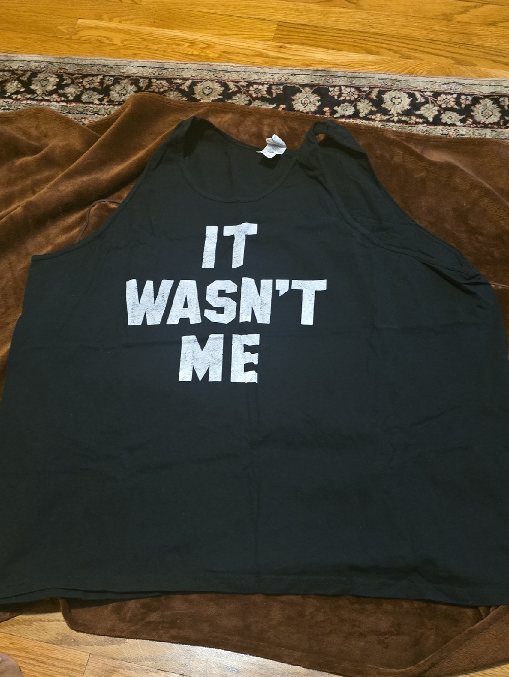Gildan Black Tank Top with White "IT WASN'T ME" Print